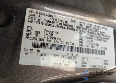2014 Ford Focus Se from USA, damaged, VIN 1FADP3F23EL409449